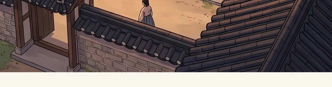 A servant bowing outside the door (seen from behind). / Yeonhwa presses the hand holding the hairpin to her chest, hoping a little. — Servant: "Eldest lady, the master calls for you in the main hall." At last, he means to set the wedding day.