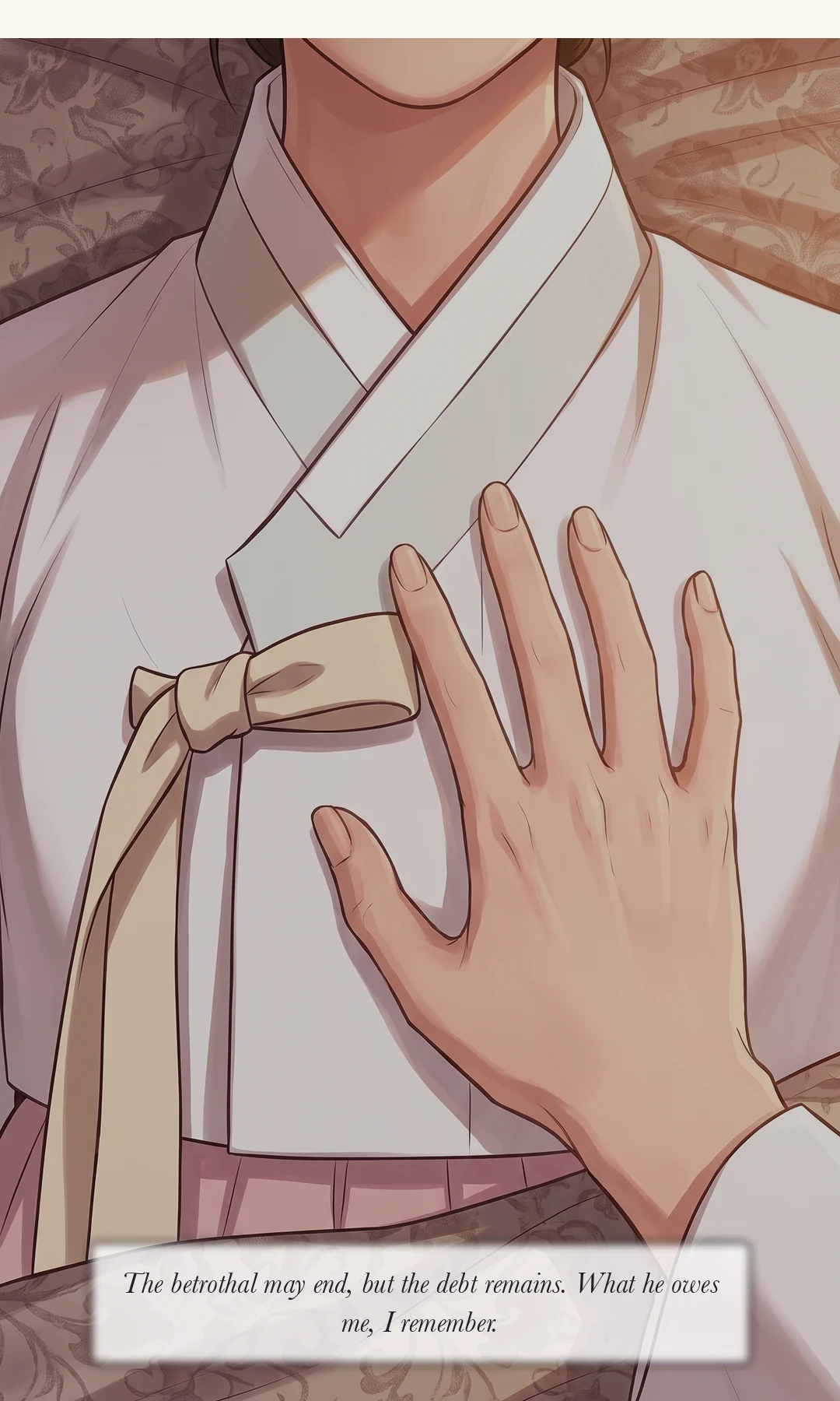 Taesik brushing off his hand. / Yeonhwa standing on unsteady feet. Tears pooled, not falling. — Taesik: "Go out empty-handed." I did not cry. If I cried, this house would take that too.
