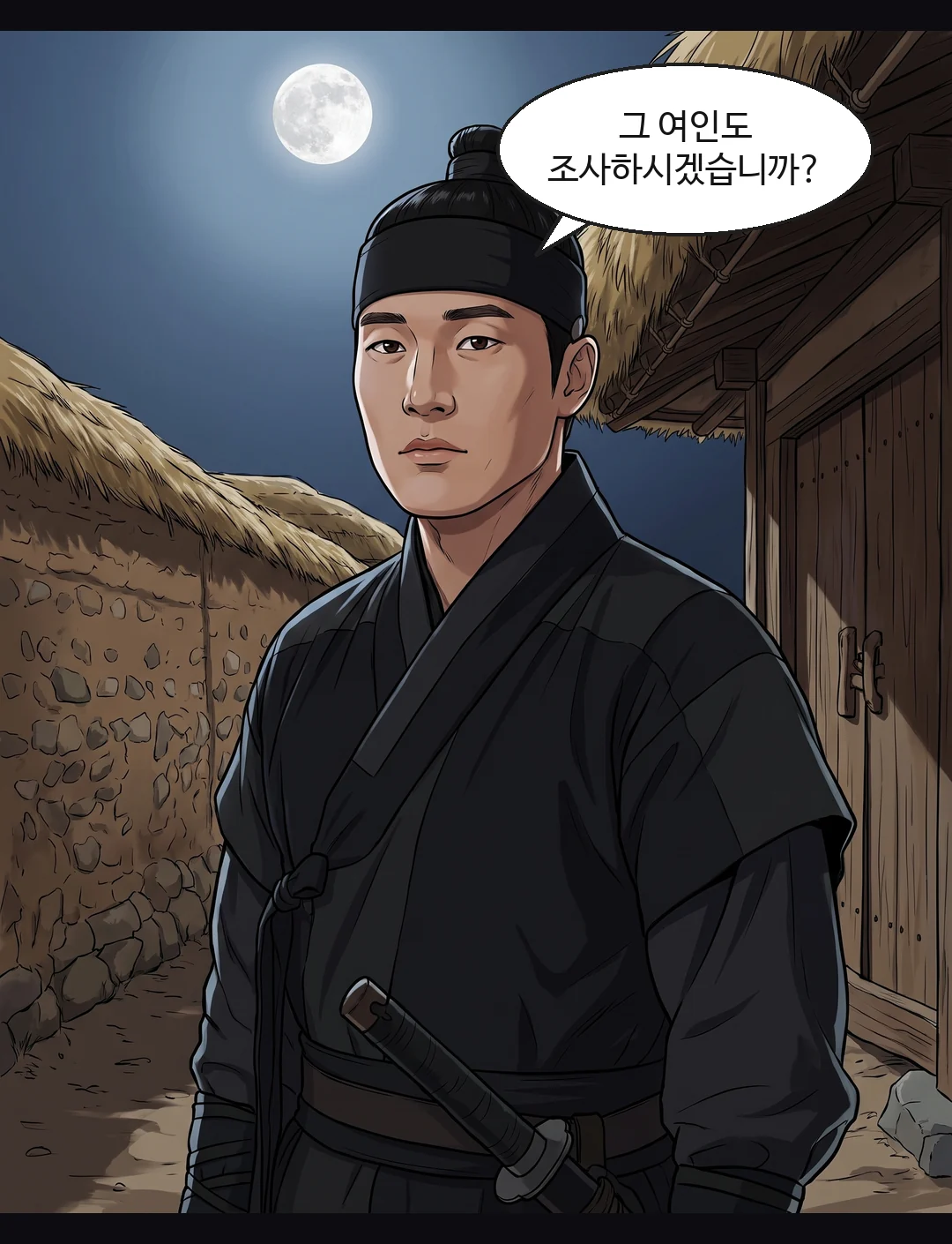 사무적으로 묻는 무영. — 무영 "그 여인도 조사하시겠습니까?"
