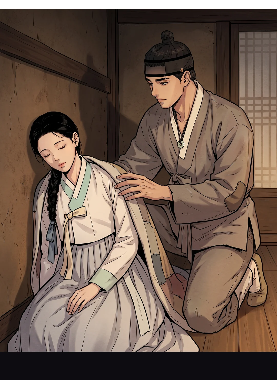 같은 밤, 대갓집 서재. 화로의 불. 장부 한 권이 불에 들어간다. — 같은 밤. 병조판서 민치겸의 사가. 화르륵