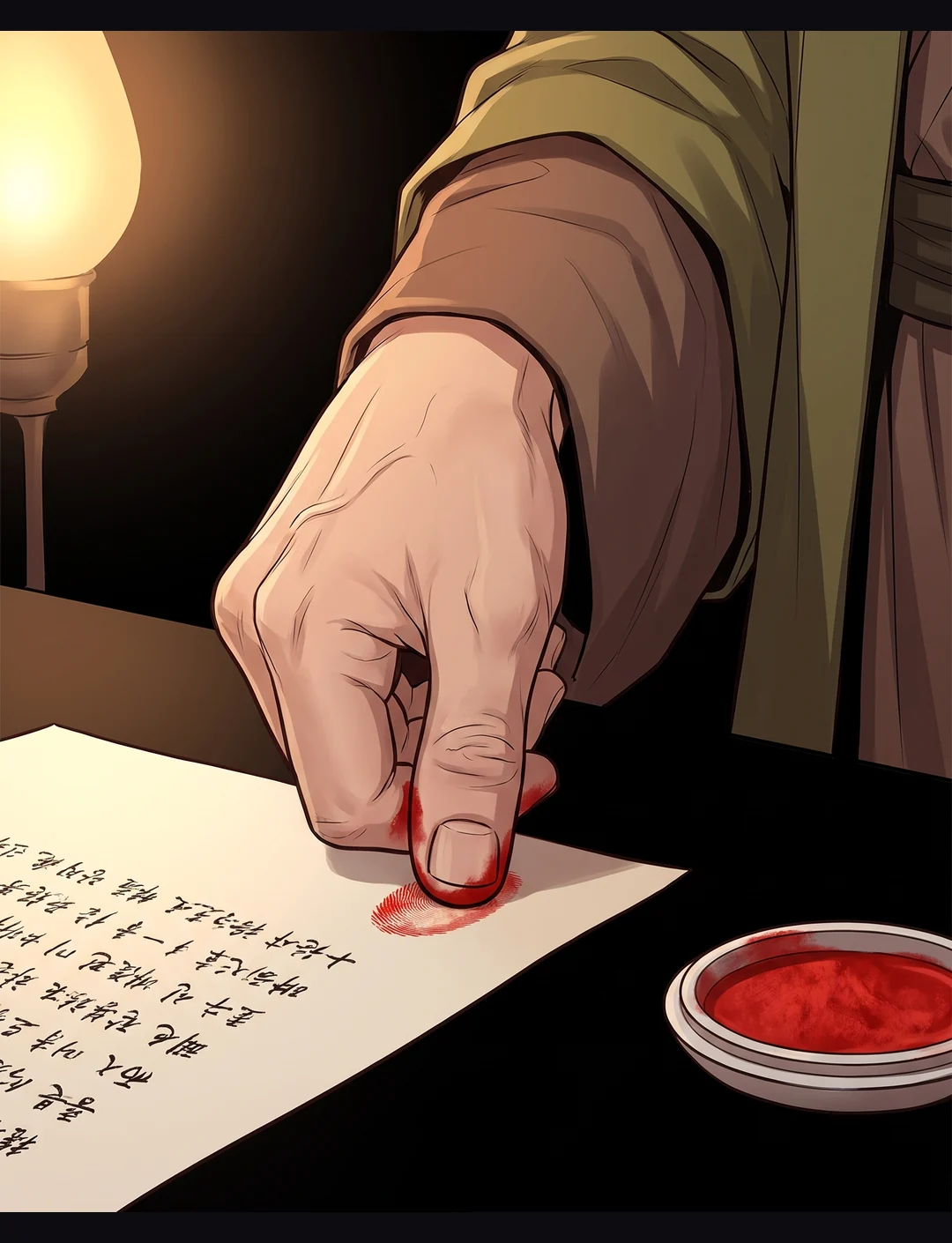 문틀에 기대 비녀를 만지는 채령. 아무렇지 않게. — 채령 "언니는 원래 궁상이 어울려요."