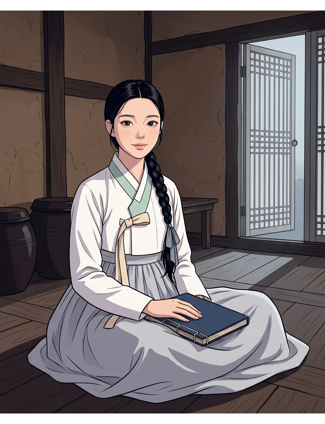 앞문이 벌컥 열린다. 문간의 행수. 뒤의 사내가 출입구를 막는다. — 쾅