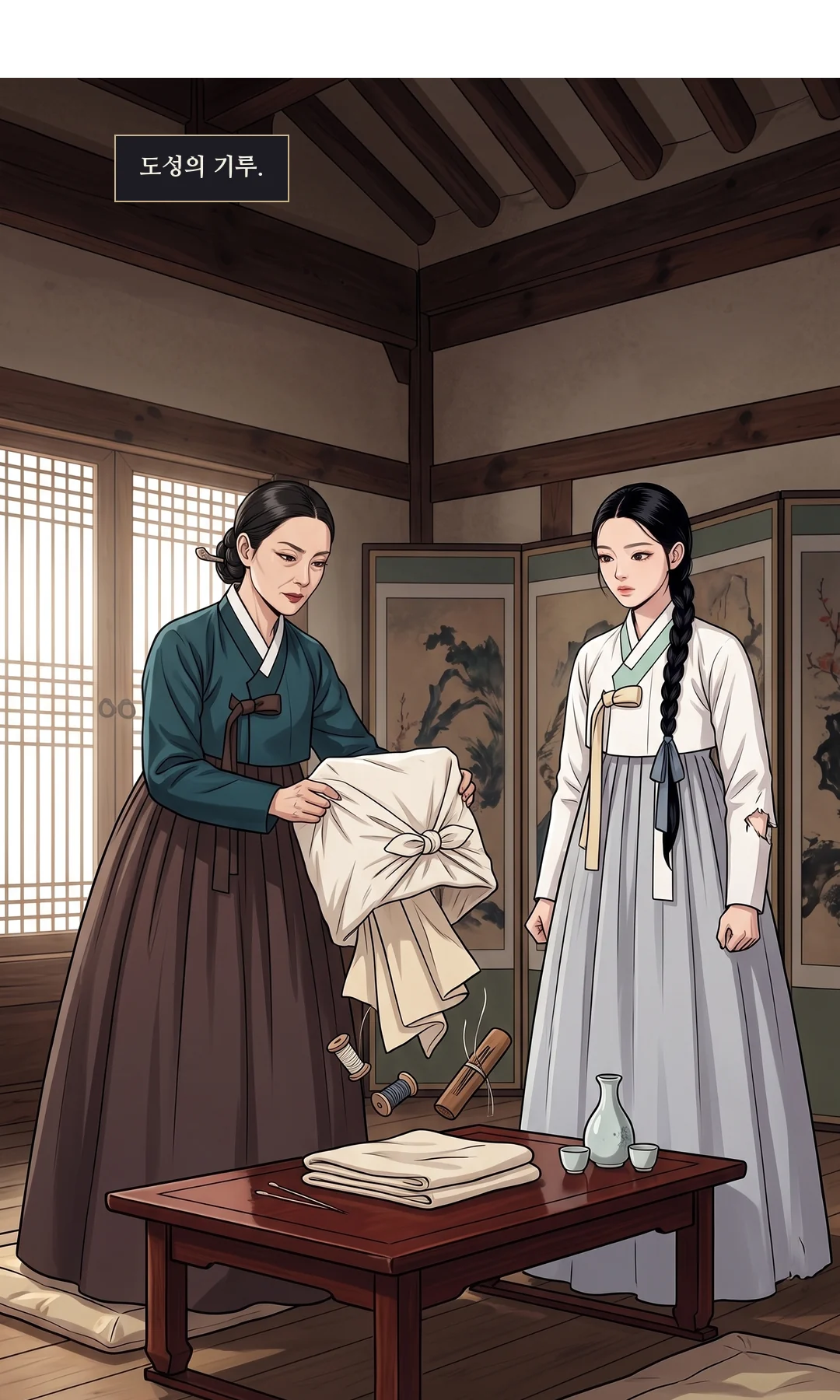짜증 난 행수. 처음으로 웃음기가 없다. — 행수 "장부는 어디 숨겼어?"