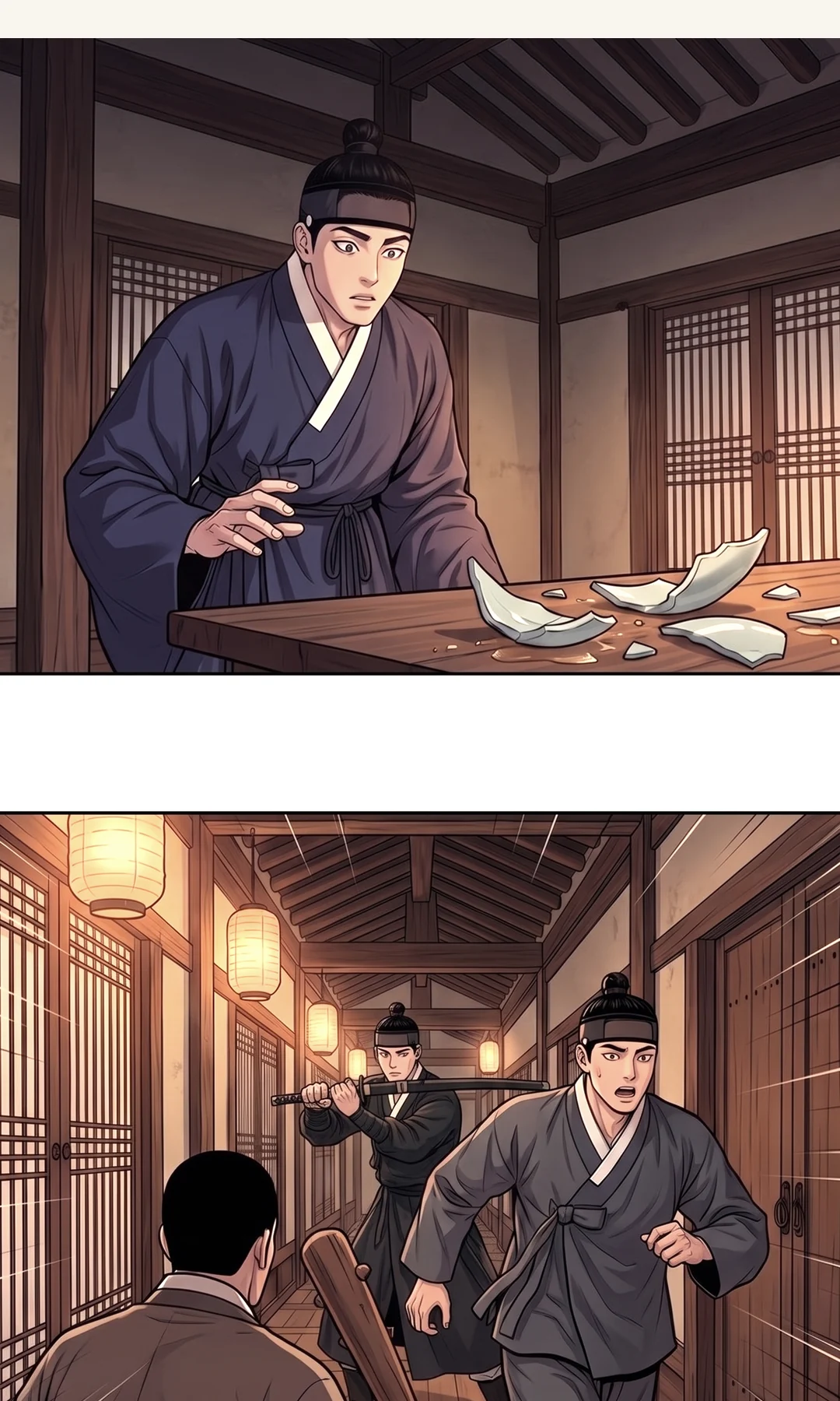 (new · band) Mujin's eyes, unmoved even at the minister's name. / Yeonhwa looking back from the corridor. Shaking, but she finishes the request. — Even at the minister's name, that hand did not loosen. Yeonhwa: "Do not let that man go."