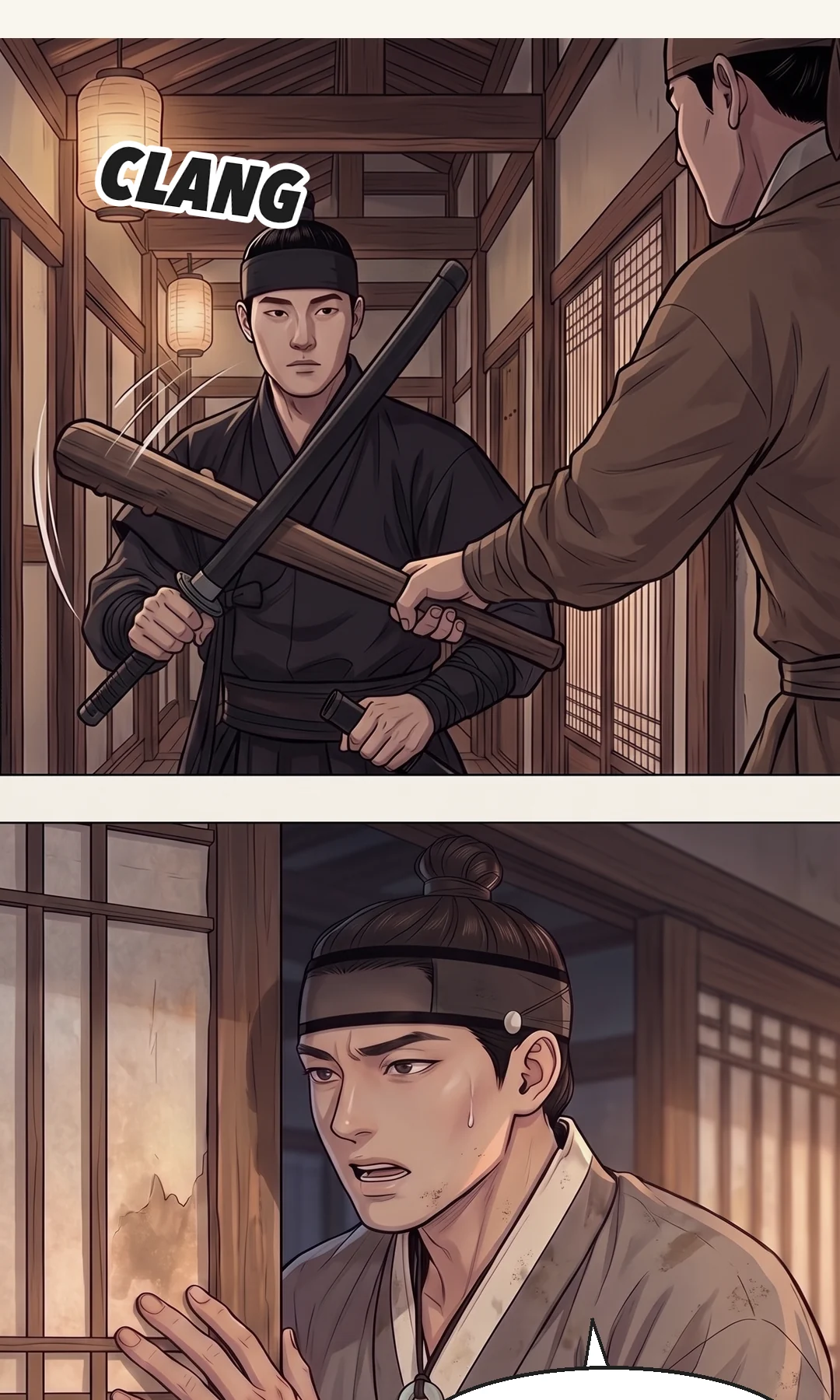 (new) Soldiers of the garrison take Doyun down the corridor. Muyeong follows. — The garrison's soldiers took him away.