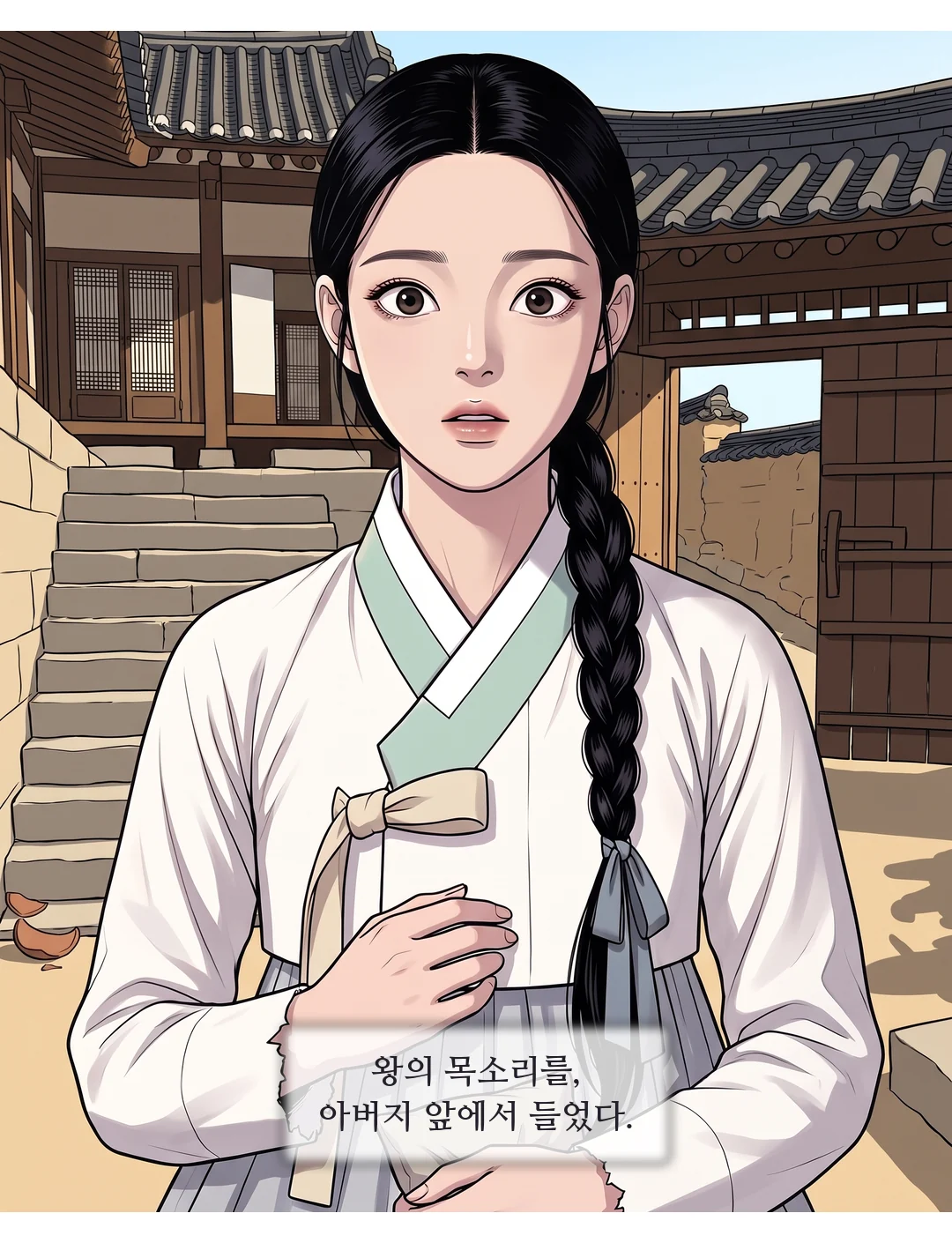 (신규) 호위들이 태식을 에워싼다. 마당 전경. — 저벅