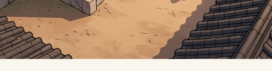 (new) Morning. Before the Yun gate. A garrison guard opens it, and Yi Heon (grey plain clothes), Yeonhwa, Sol-i and Muyeong step through. — The next morning. The garrison's guard opened the Yun gate.