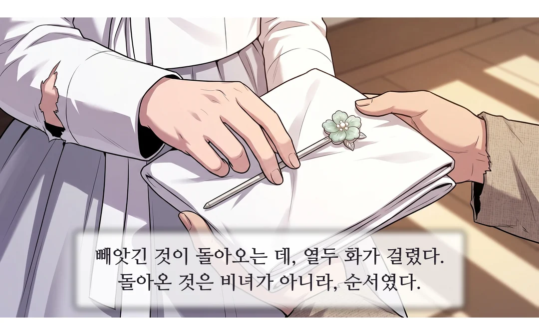 별영 바깥. 아들을 보러 온 민치겸을 채령이 붙잡는다. — 별영 바깥. 아들을 보러 온 민치겸.