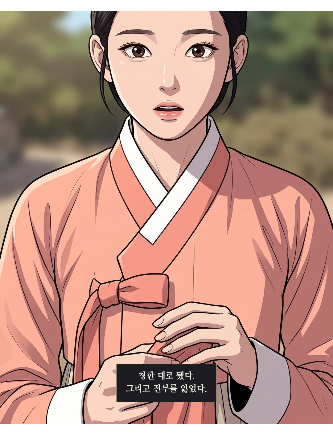 솔이가 문을 닫아 가려 주고 새 옷을 들여놓는다 — 연청색 저고리, 회색 치마. — 새 옷이 들어왔다.