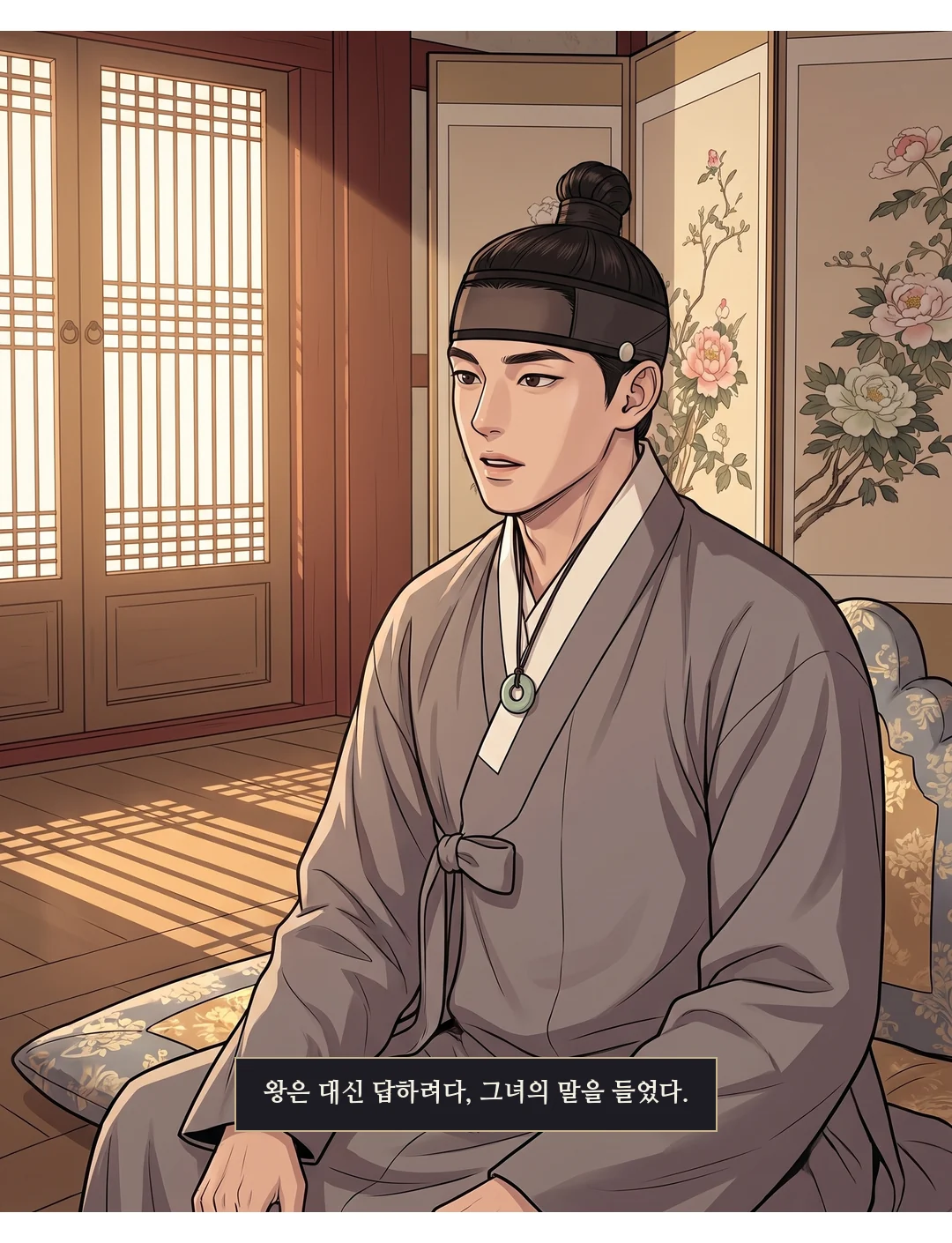 민치겸은 왕 대신 대비에게. 부드럽게 — 여유. — 민치겸 "세상 사람들은 그 사정까지 모르지요."