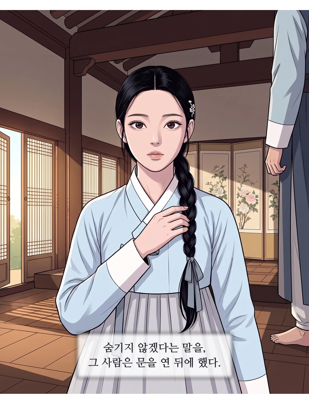 (손) 그 손이 천천히 내려온다.