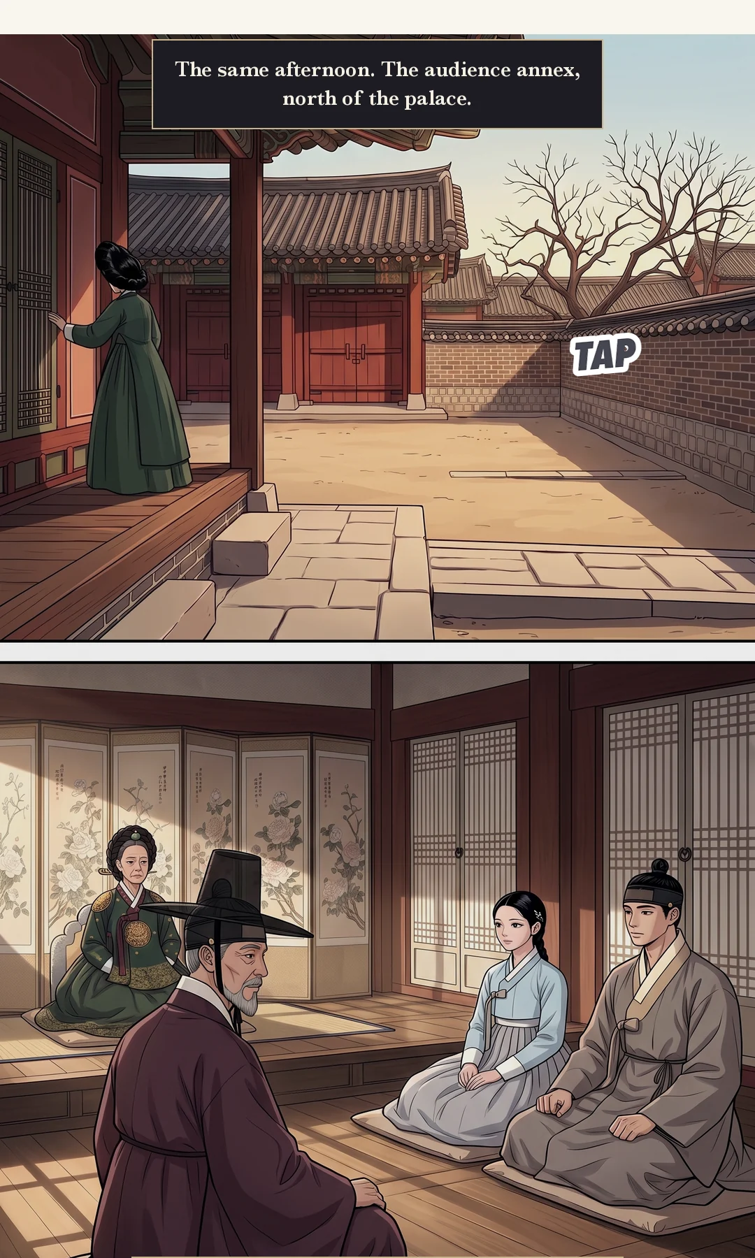 Min Chi-gyeom. Quiet — courteous and smooth, a trace of a smile. To the Queen Dowager. — Min Chi-gyeom: "Would you take as queen a woman who has been inside a courtesan house?"