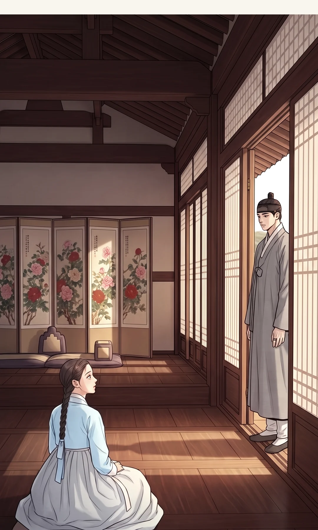 (overhead · the reference composition from Ep. 4) Two bowls at the same height. This time on a palace table. — From the table in the thatched house to the table in the palace. The height of the bowls was the same.
