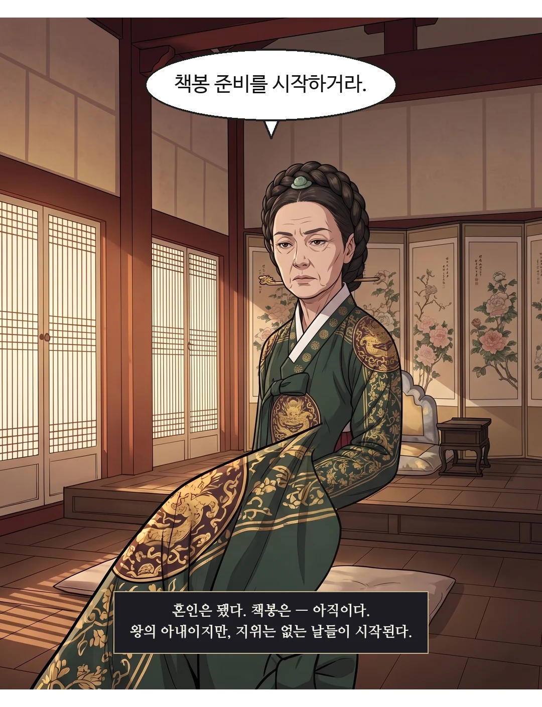 (신규) 붉은 상을 사이에 둔 두 사람. 연화의 목에 옥 고리. 빛. — 거지의 밥그릇에서 시작한 사람과, 이번에는 알고 마주 앉았다.