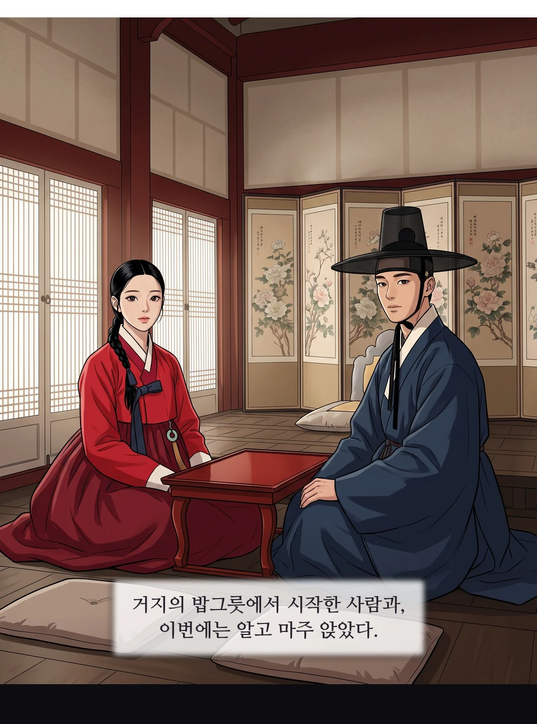그날 저녁, 윤가 사랑채. 등불 하나. 빈 상. — 그날 저녁, 윤가 사랑채.
