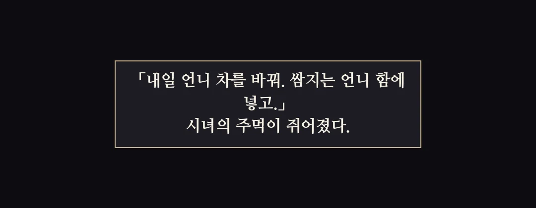 지난 이야기 — 내일 언니 차를 바꿔. 쌈지는 언니 함에 넣고. 시녀의 주먹이 쥐어졌다. — 「내일 언니 차를 바꿔. 쌈지는 언니 함에 넣고.」 시녀의 주먹이 쥐어졌다.