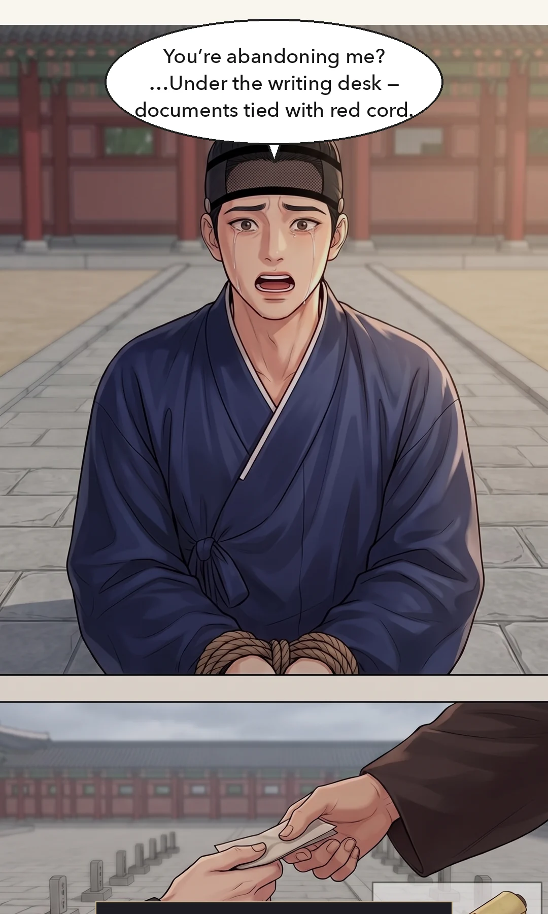 The gate captain's face. No words — a look. — At the gate stood soldiers who would move before the king's order.