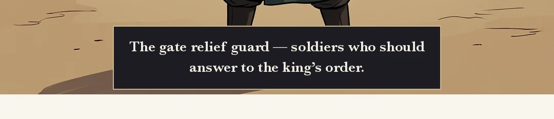 (hands) A soldier's hands offer up the official cap taken out of the confiscation chest, held in both hands. / Min Chi-gyeom puts the cap on himself. No words — his jaw is set. — The cap — the mark of the office the king revoked yesterday. It was the king who took it down, and he himself who put it back on.