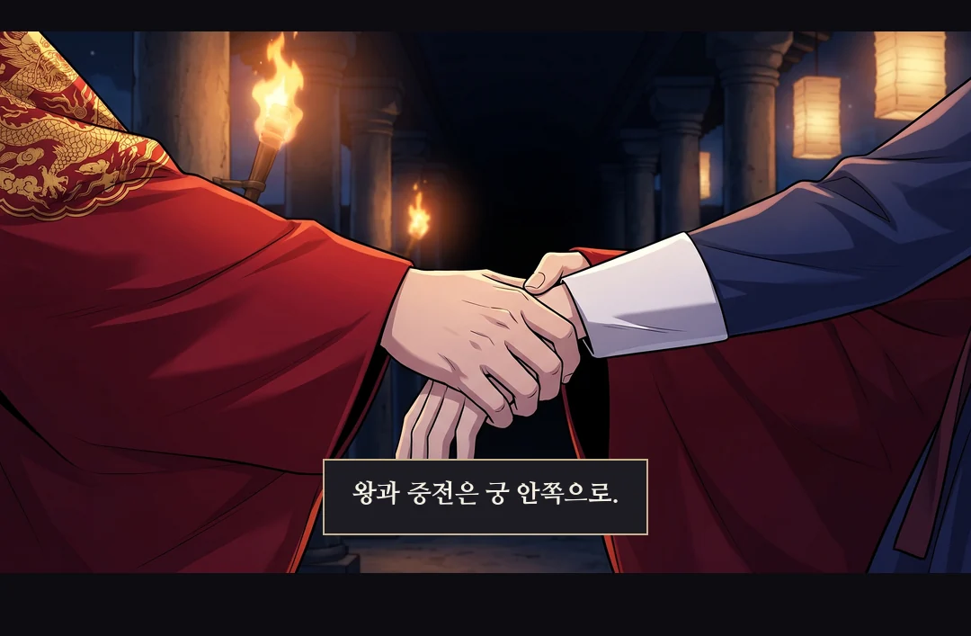 민치겸이 도윤을 지키던 옥졸(뒷모습)에게. 조용 — 물건을 말하듯. — 민치겸 "풀어라. 아직 쓸 곳이 있다."