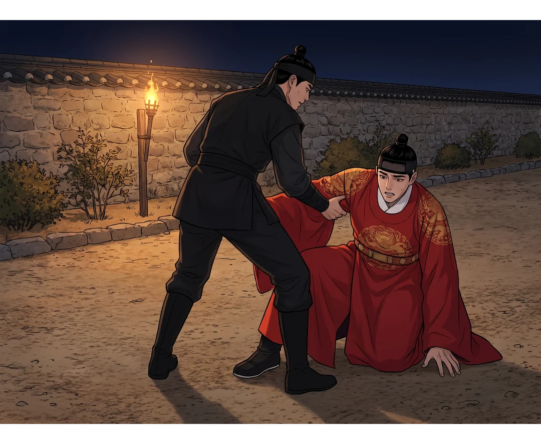 무영이 살아 있는 왕을 땅 위에서 일으킨다.