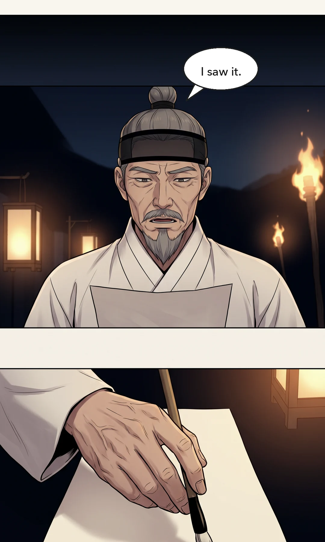 Min Chi-gyeom tells Yeonhwa to deny the ledger. — Min Chi-gyeom: "If you want to live, write that the ledger is a lie."