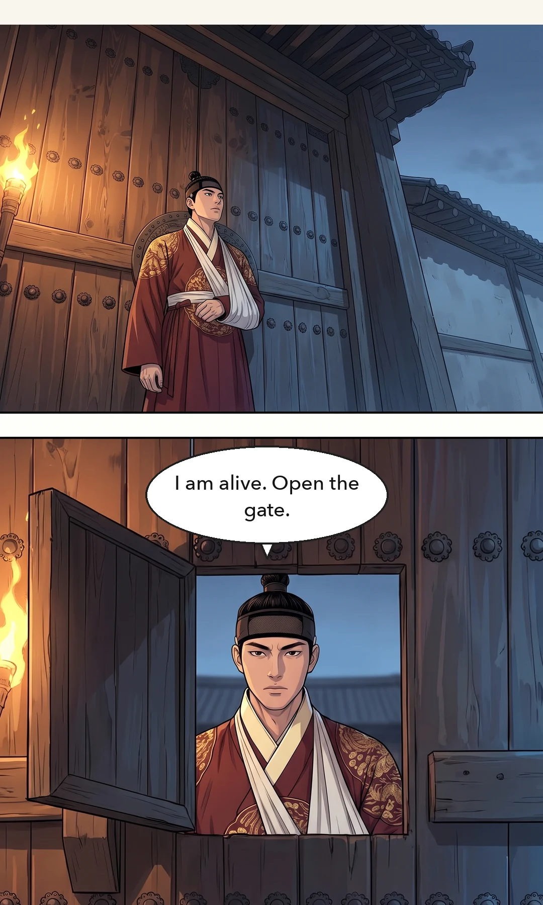 A white cup on a tray. Yeonhwa asks her father. — Yeonhwa: "Did you see me lure His Majesty?"
