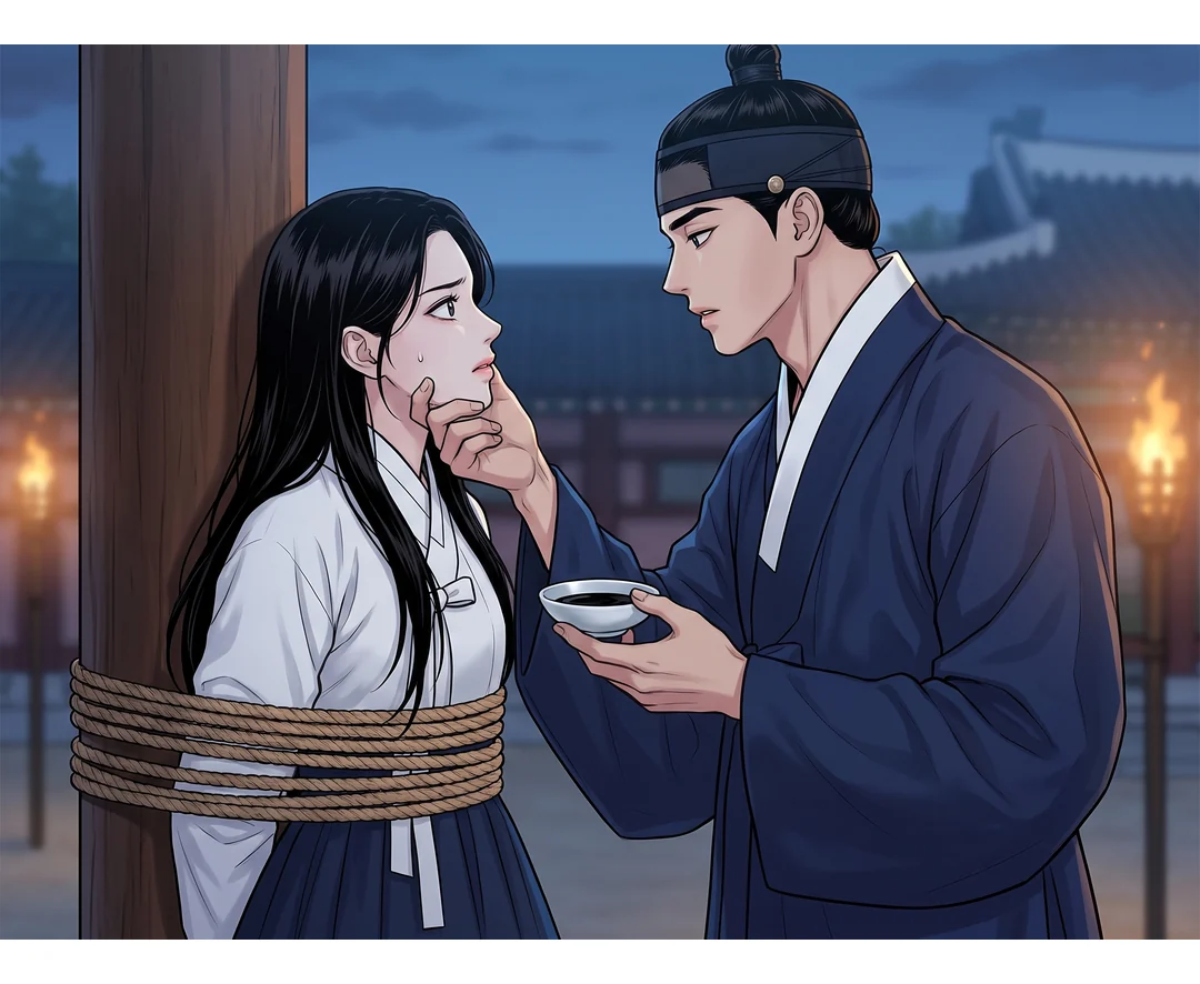 도윤은 왼손으로 턱을 잡고 오른손의 잔을 입술 앞으로 올린다.