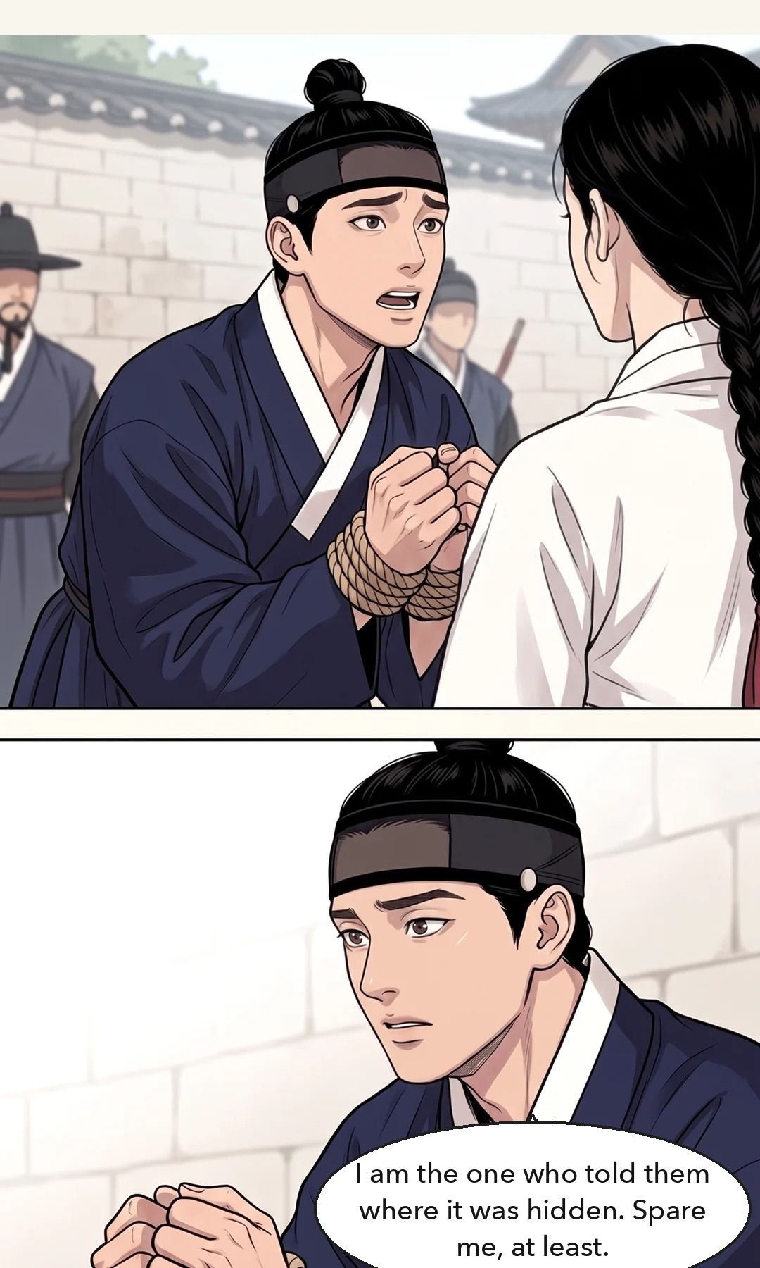 Min Chi-gyeom is dragged off to one side. / Doyun is pulled to his feet.
