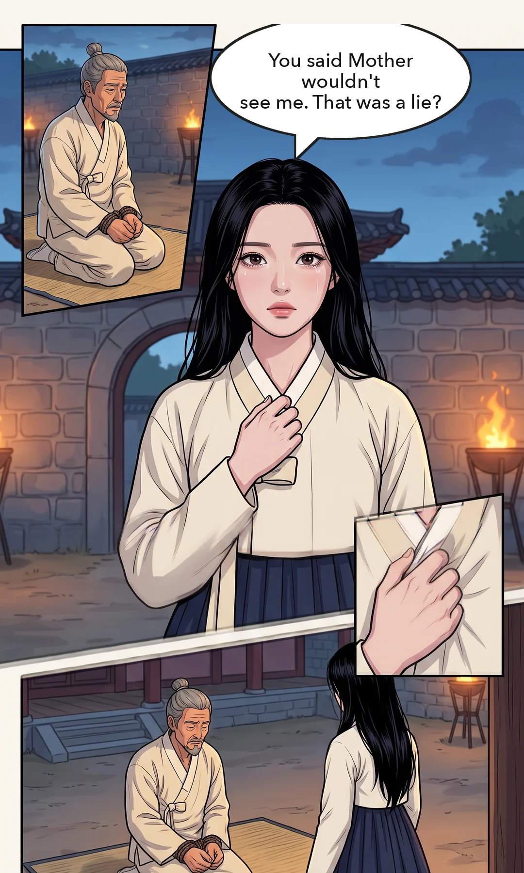 Taesik falls back on being her father. — surging up Taesik: "Enough! I am your father!"