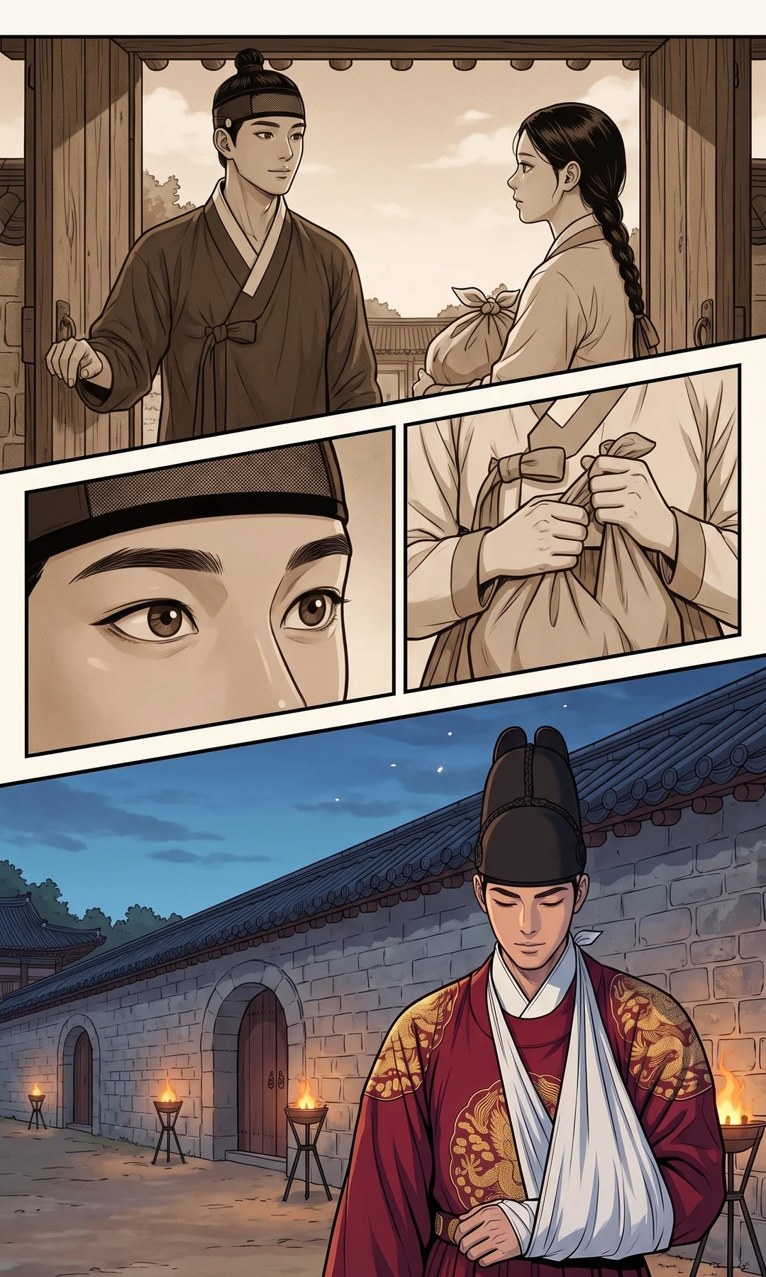그가 손을 내민다 → 맞잡은 손.