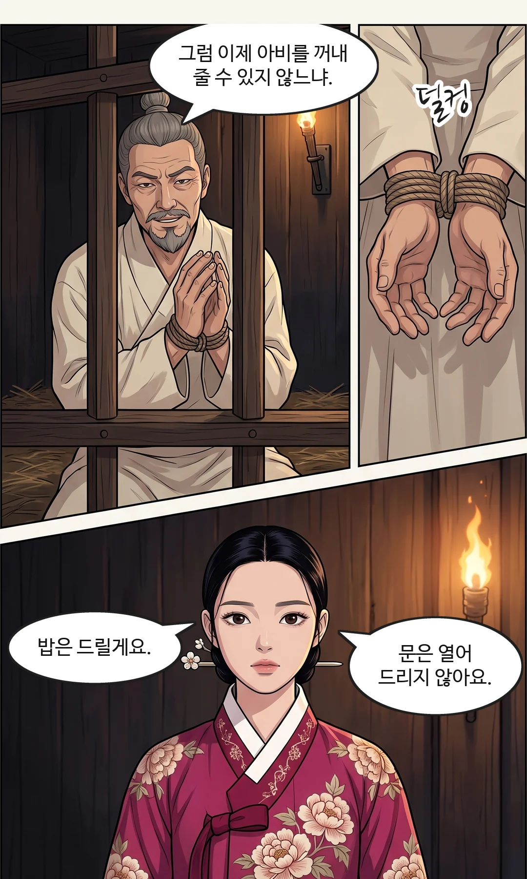 문간의 등불. — 똑똑 상궁 "관역의 채령이 마마를 뵙기를 청합니다." 마지막으로 남은 사람이 문 앞에 왔다.