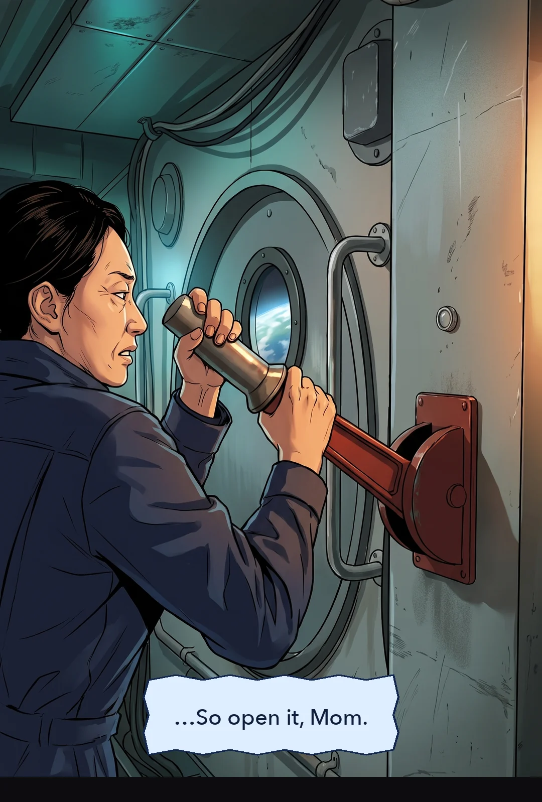 She pulls the lever with everything she has.