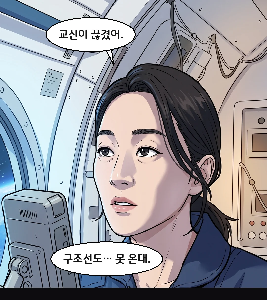 "교신이 끊겼어. 구조선도… 못 온대."
